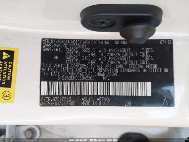 Photo 8 VIN: 5TDZA3EH9DS042268 - TOYOTA HIGHLANDER 