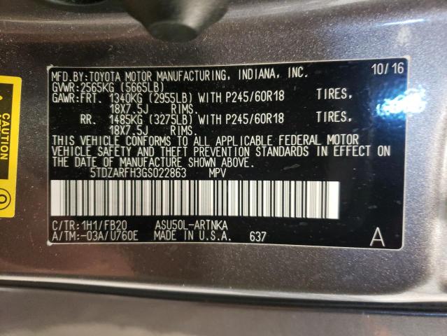 Photo 12 VIN: 5TDZARFH3GS022863 - TOYOTA HIGHLANDER 