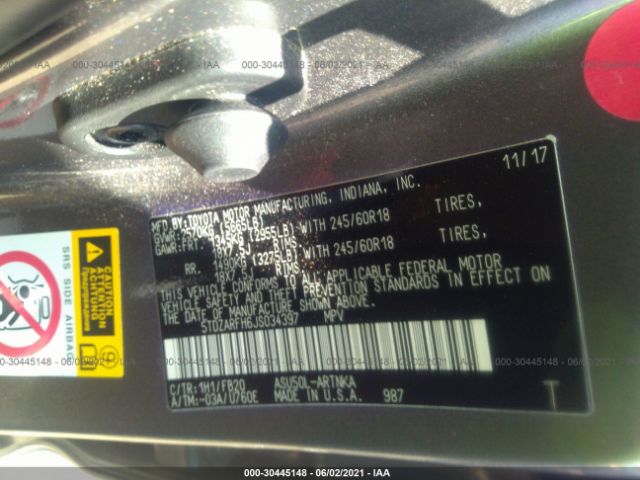 Photo 8 VIN: 5TDZARFH6JS034397 - TOYOTA HIGHLANDER 