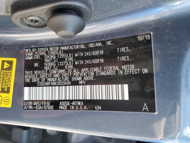 Photo 12 VIN: 5TDZARFH6KS059494 - TOYOTA HIGHLANDER 