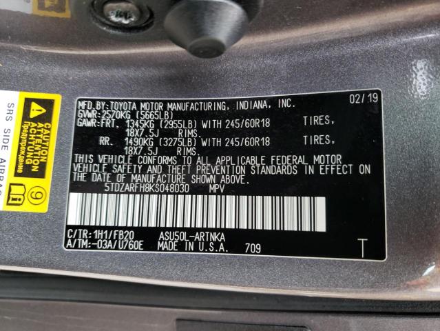 Photo 9 VIN: 5TDZARFH8KS048030 - TOYOTA HIGHLANDER 