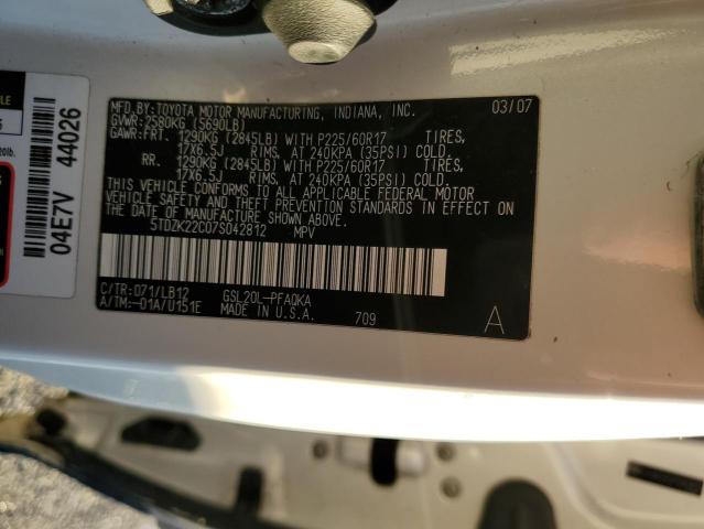 Photo 12 VIN: 5TDZK22C07S042812 - TOYOTA SIENNA XLE 