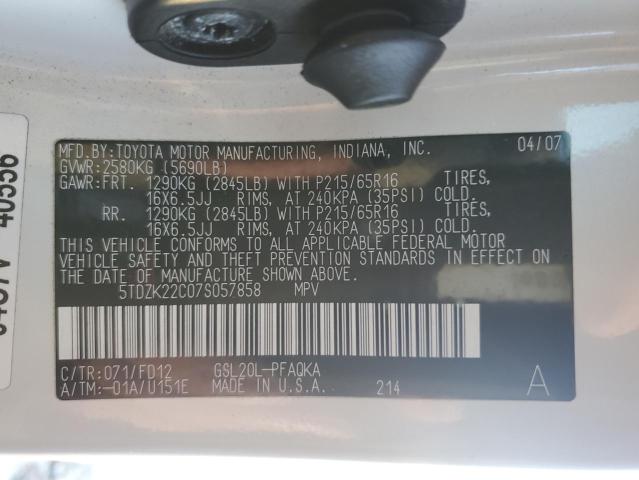 Photo 12 VIN: 5TDZK22C07S057858 - TOYOTA SIENNA XLE 