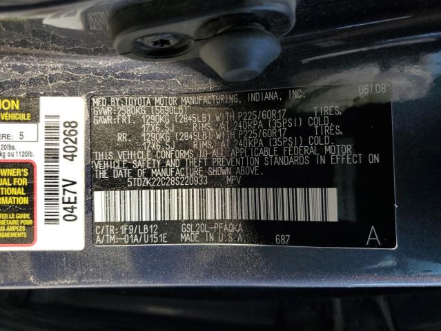 Photo 12 VIN: 5TDZK22C28S220933 - TOYOTA SIENNA XLE 