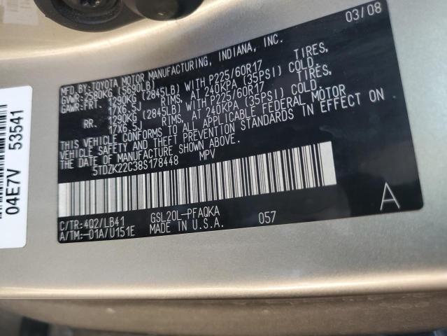 Photo 12 VIN: 5TDZK22C38S178448 - TOYOTA SIENNA XLE 