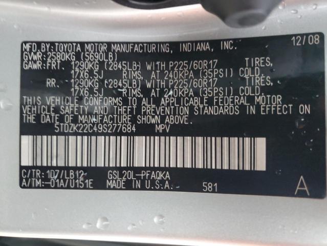 Photo 11 VIN: 5TDZK22C49S277684 - TOYOTA SIENNA XLE 