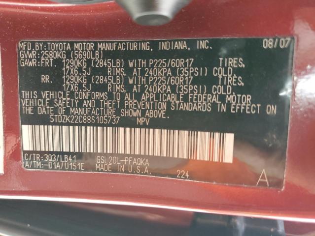 Photo 13 VIN: 5TDZK22C88S105737 - TOYOTA SIENNA XLE 