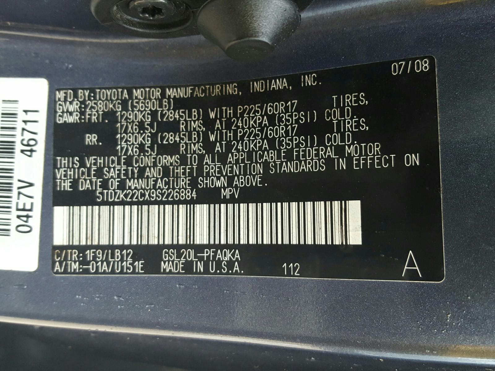 Photo 9 VIN: 5TDZK22CX9S226884 - TOYOTA SIENNA XLE 