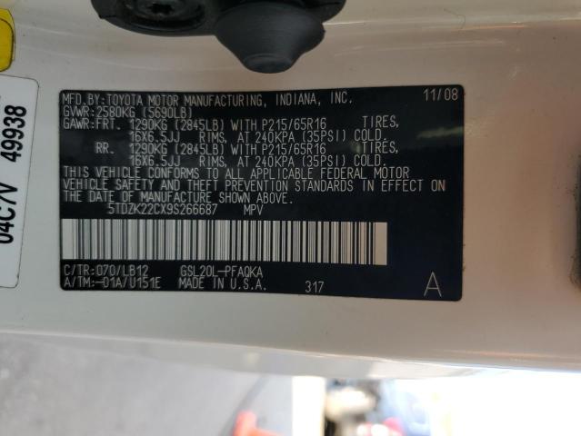 Photo 12 VIN: 5TDZK22CX9S266687 - TOYOTA SIENNA XLE 