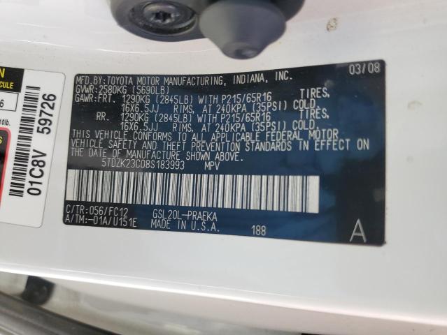 Photo 12 VIN: 5TDZK23C08S183993 - TOYOTA SIENNA CE 