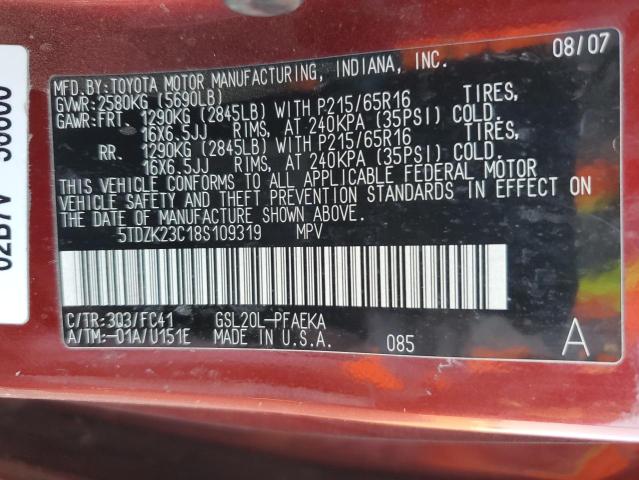 Photo 12 VIN: 5TDZK23C18S109319 - TOYOTA SIENNA CE 