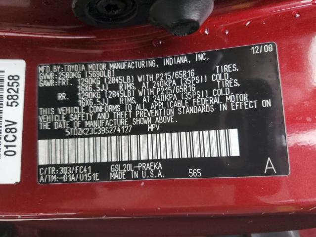 Photo 12 VIN: 5TDZK23C39S274127 - TOYOTA SIENNA CE 