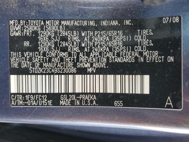 Photo 12 VIN: 5TDZK23C49S230086 - TOYOTA SIENNA CE 