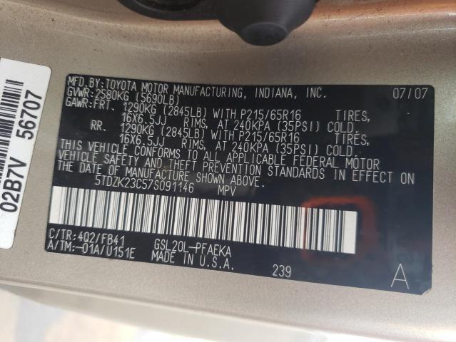 Photo 13 VIN: 5TDZK23C57S091146 - TOYOTA SIENNA CE 