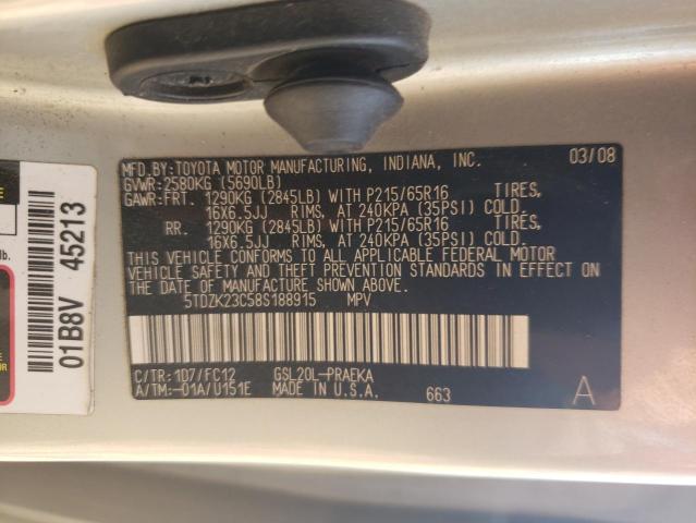 Photo 12 VIN: 5TDZK23C58S188915 - TOYOTA SIENNA CE 