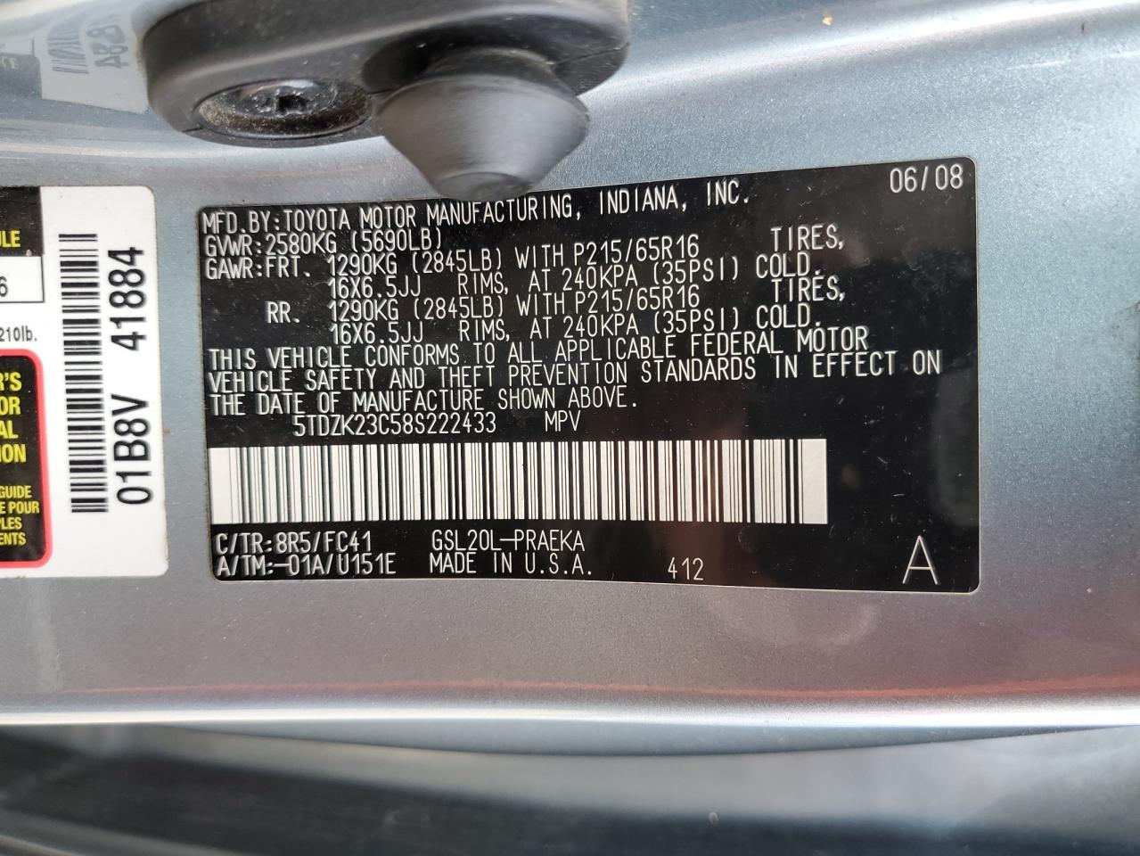 Photo 11 VIN: 5TDZK23C58S222433 - TOYOTA SIENNA 