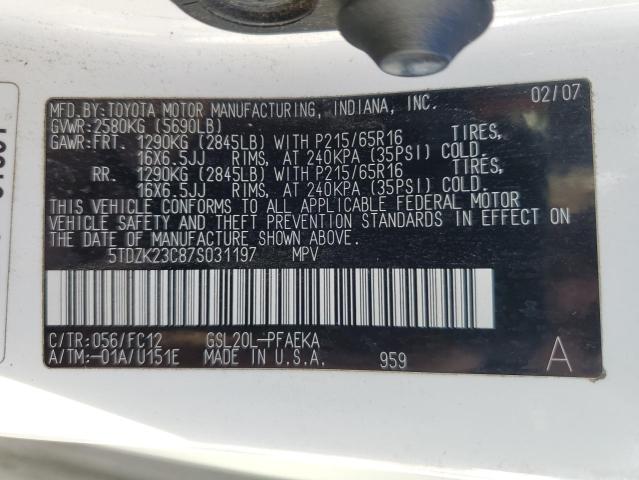 Photo 12 VIN: 5TDZK23C87S031197 - TOYOTA SIENNA CE 