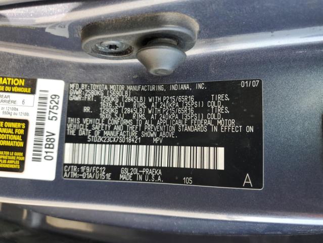 Photo 11 VIN: 5TDZK23CX7S018421 - TOYOTA SIENNA CE 