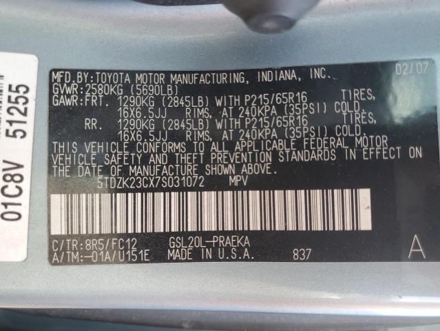 Photo 12 VIN: 5TDZK23CX7S031072 - TOYOTA SIENNA CE 