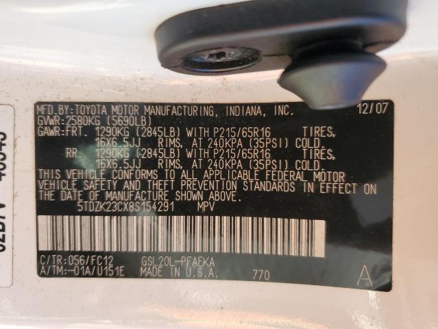 Photo 12 VIN: 5TDZK23CX8S154291 - TOYOTA SIENNA CE 