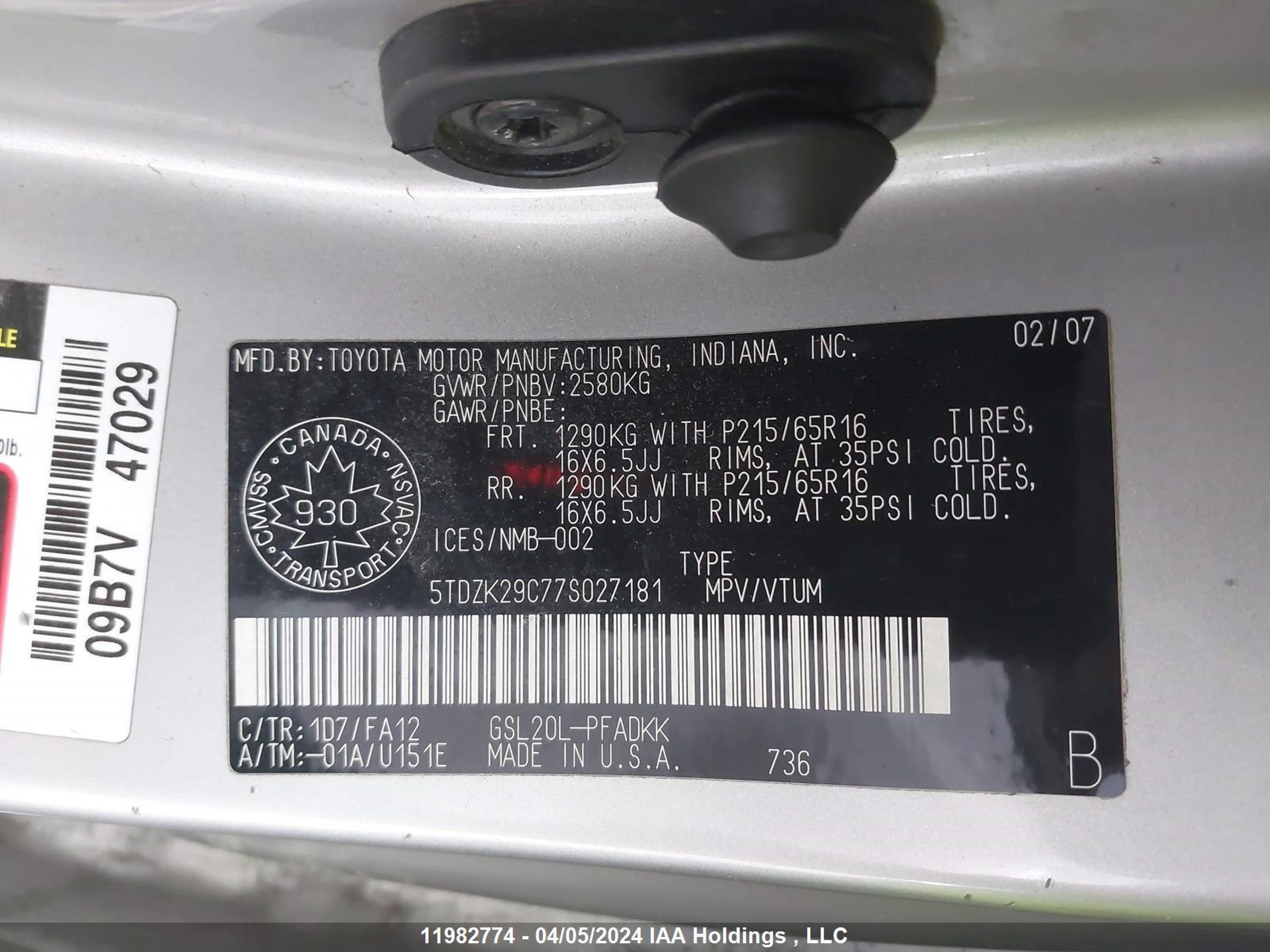 Photo 8 VIN: 5TDZK29C77S027181 - TOYOTA SIENNA 