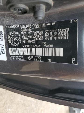 Photo 13 VIN: 5TDZK3DC0DS315729 - TOYOTA SIENNA 