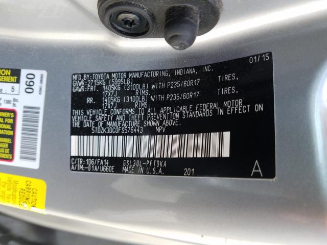 Photo 9 VIN: 5TDZK3DC0FS576443 - TOYOTA SIENNA 