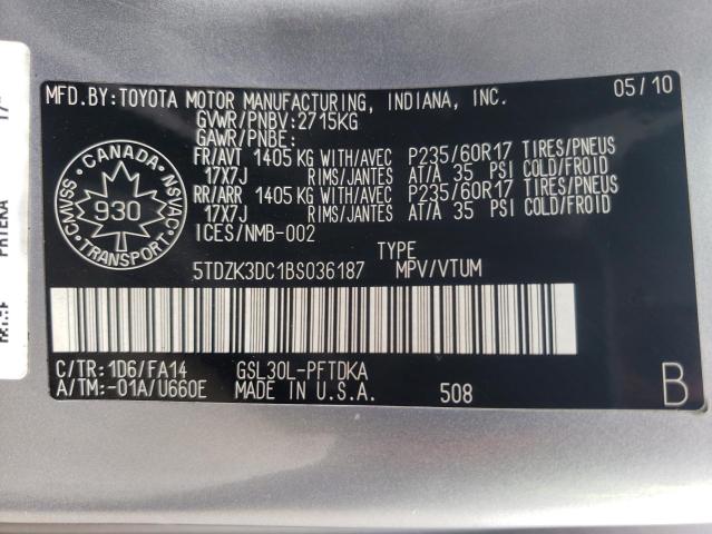 Photo 12 VIN: 5TDZK3DC1BS036187 - TOYOTA SIENNA 