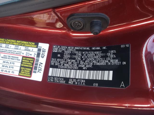 Photo 9 VIN: 5TDZK3DC2BS012903 - TOYOTA SIENNA 