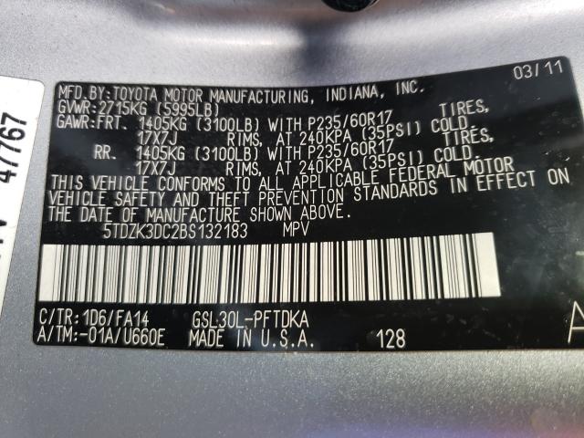 Photo 9 VIN: 5TDZK3DC2BS132183 - TOYOTA SIENNA 