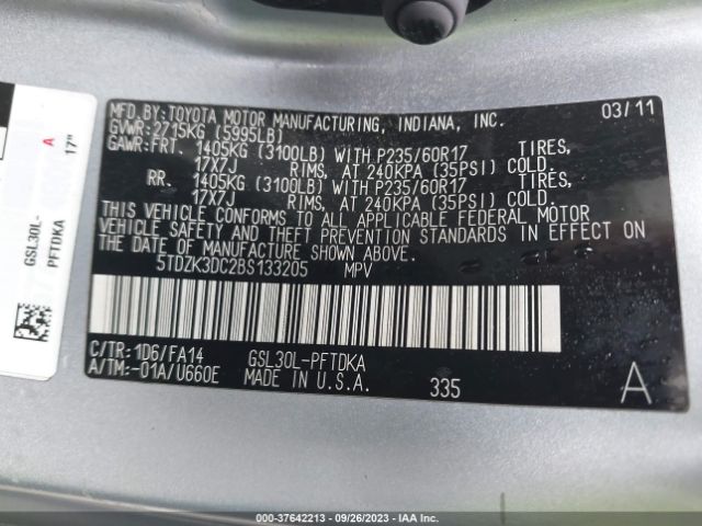 Photo 8 VIN: 5TDZK3DC2BS133205 - TOYOTA SIENNA 