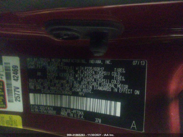 Photo 8 VIN: 5TDZK3DC2DS389640 - TOYOTA SIENNA 