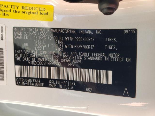 Photo 9 VIN: 5TDZK3DC2FS659503 - TOYOTA SIENNA 