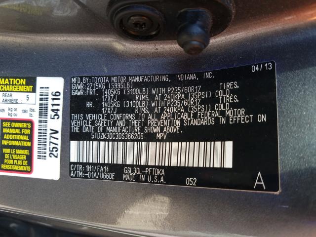 Photo 9 VIN: 5TDZK3DC3DS366206 - TOYOTA SIENNA 