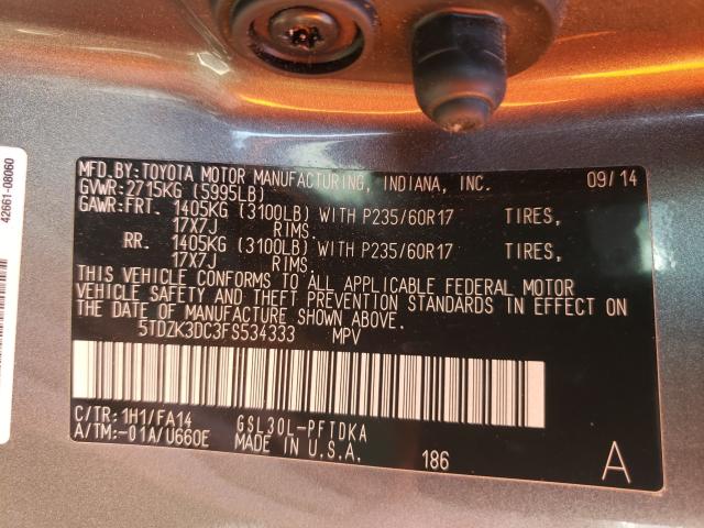 Photo 9 VIN: 5TDZK3DC3FS534333 - TOYOTA SIENNA 