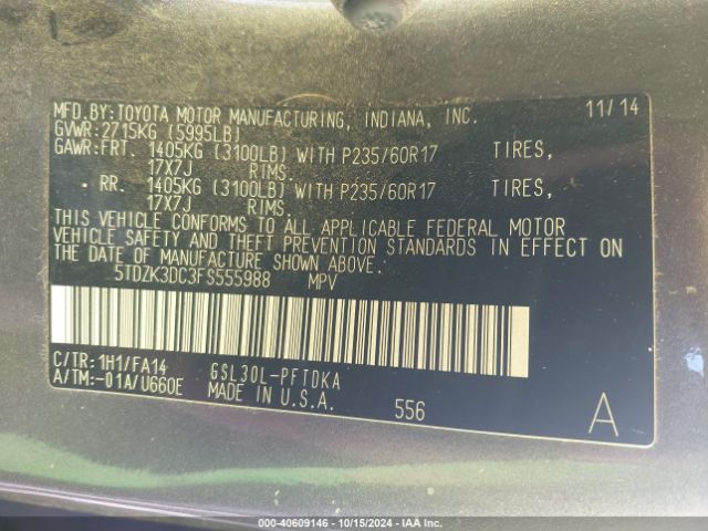 Photo 8 VIN: 5TDZK3DC3FS555988 - TOYOTA SIENNA 