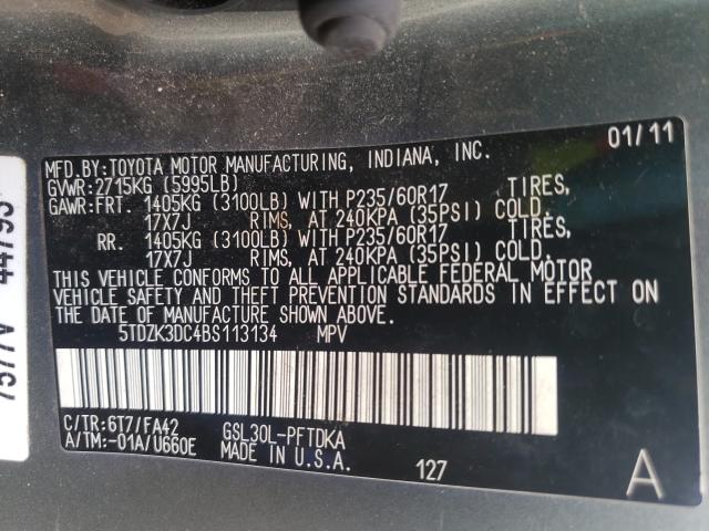 Photo 9 VIN: 5TDZK3DC4BS113134 - TOYOTA SIENNA 