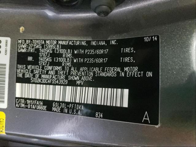 Photo 9 VIN: 5TDZK3DC4FS543929 - TOYOTA SIENNA 