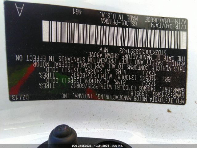 Photo 8 VIN: 5TDZK3DC5DS391432 - TOYOTA SIENNA 