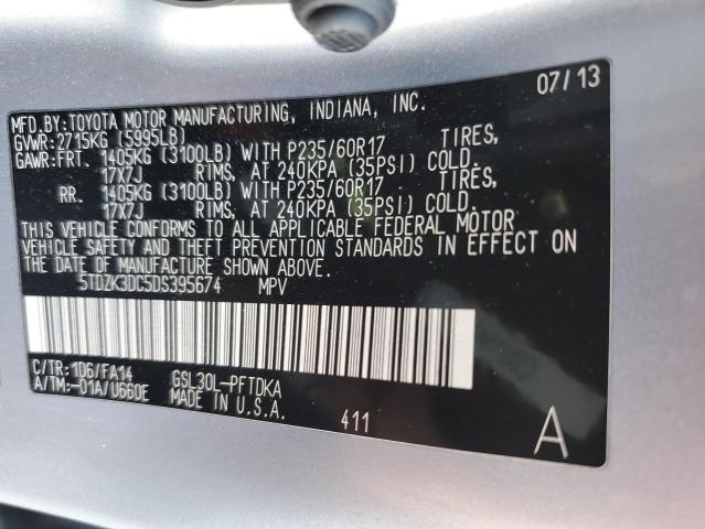 Photo 9 VIN: 5TDZK3DC5DS395674 - TOYOTA SIENNA 