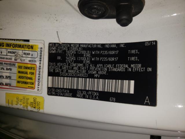 Photo 9 VIN: 5TDZK3DC5ES489023 - TOYOTA SIENNA 