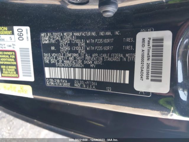 Photo 8 VIN: 5TDZK3DC5FS596624 - TOYOTA SIENNA 