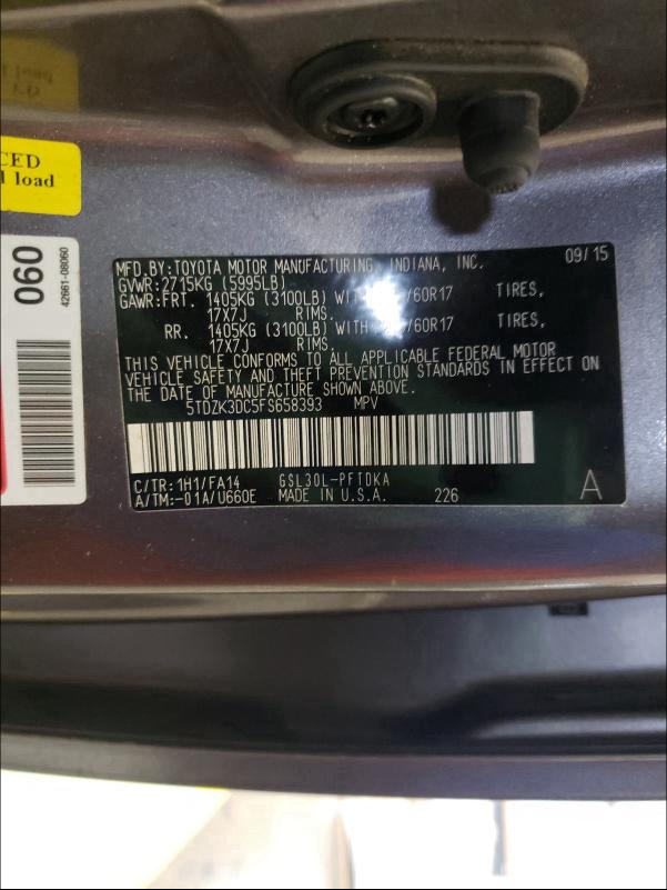 Photo 9 VIN: 5TDZK3DC5FS658393 - TOYOTA SIENNA 