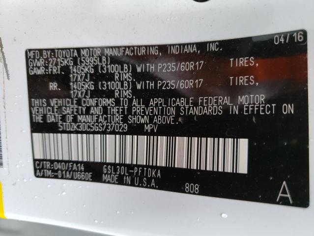 Photo 12 VIN: 5TDZK3DC5GS737029 - TOYOTA SIENNA 