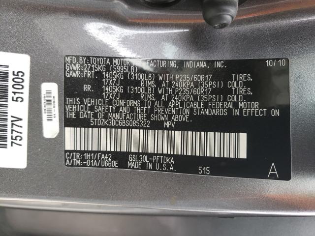 Photo 9 VIN: 5TDZK3DC6BS085322 - TOYOTA SIENNA 