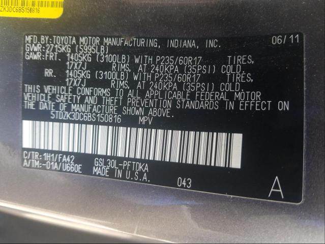 Photo 9 VIN: 5TDZK3DC6BS150816 - TOYOTA SIENNA 