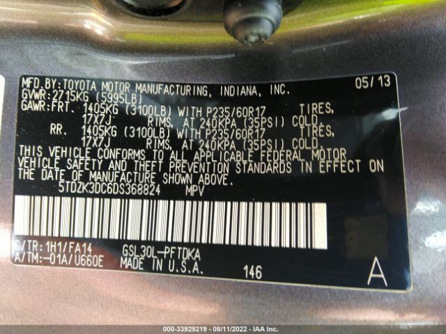 Photo 8 VIN: 5TDZK3DC6DS368824 - TOYOTA SIENNA 