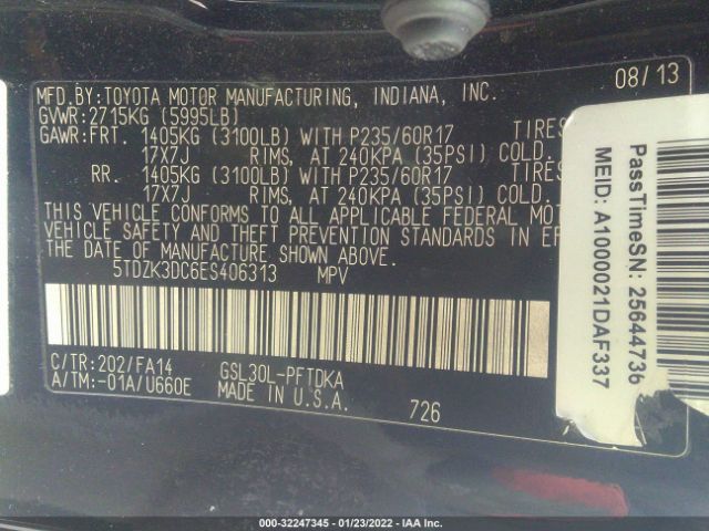 Photo 8 VIN: 5TDZK3DC6ES406313 - TOYOTA SIENNA 