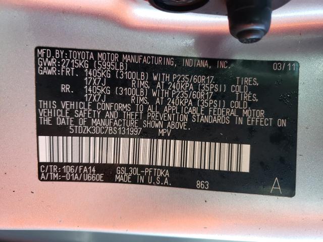 Photo 9 VIN: 5TDZK3DC7BS131997 - TOYOTA SIENNA 