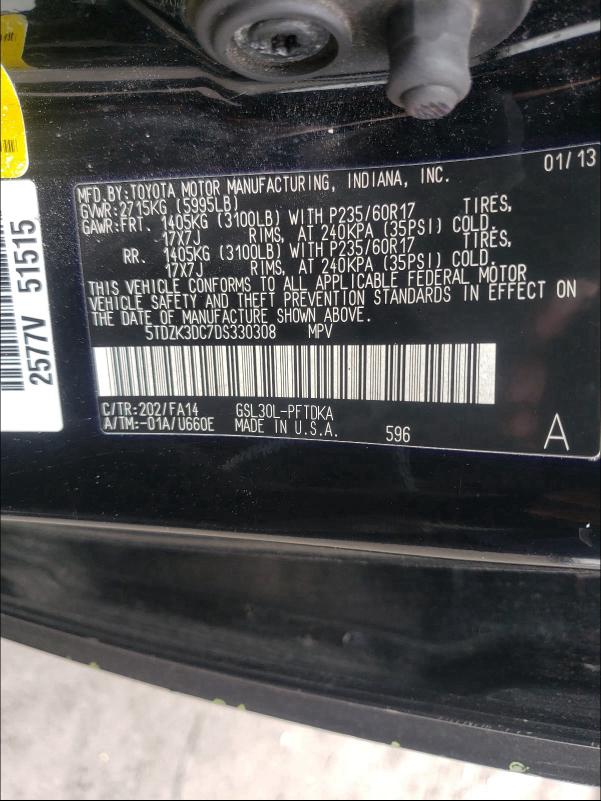 Photo 9 VIN: 5TDZK3DC7DS330308 - TOYOTA SIENNA 